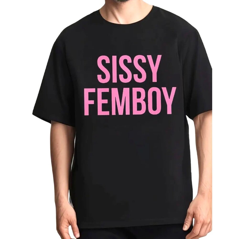 Sissy Femboy Black T-Shirt With Pink Text *Submissive*Cotton XL*Casual Fit*NWOT